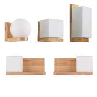 Nordic Wood Wall Lamps with Glass Shade Home Indoor Decor Sconce Bedside Led Wall Light Night Lights Fixtures E27