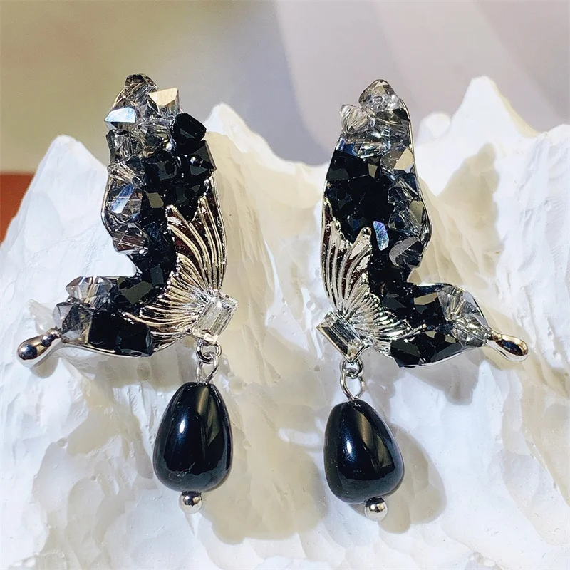 

Серьги-гвоздики для женщин S925, серебряные иглы, черный кубический циркон, камень, бабочка, ювелирные украшения, вечерние, свадебные, помолвочные аксессуары