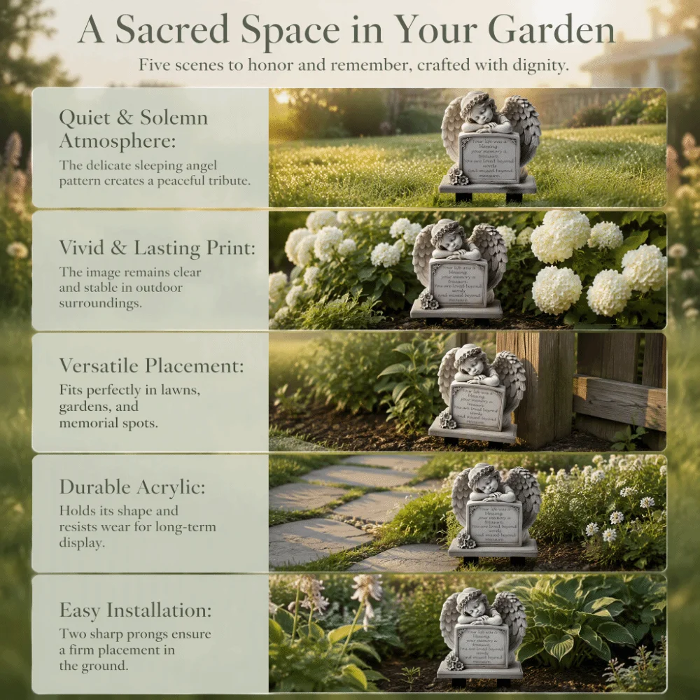 Commemorative Design Garden Angel Statue 5.11x7.8in Grey Memorial Plaque Garden Decoration Human Memorial Angel Tombstone Plaque
