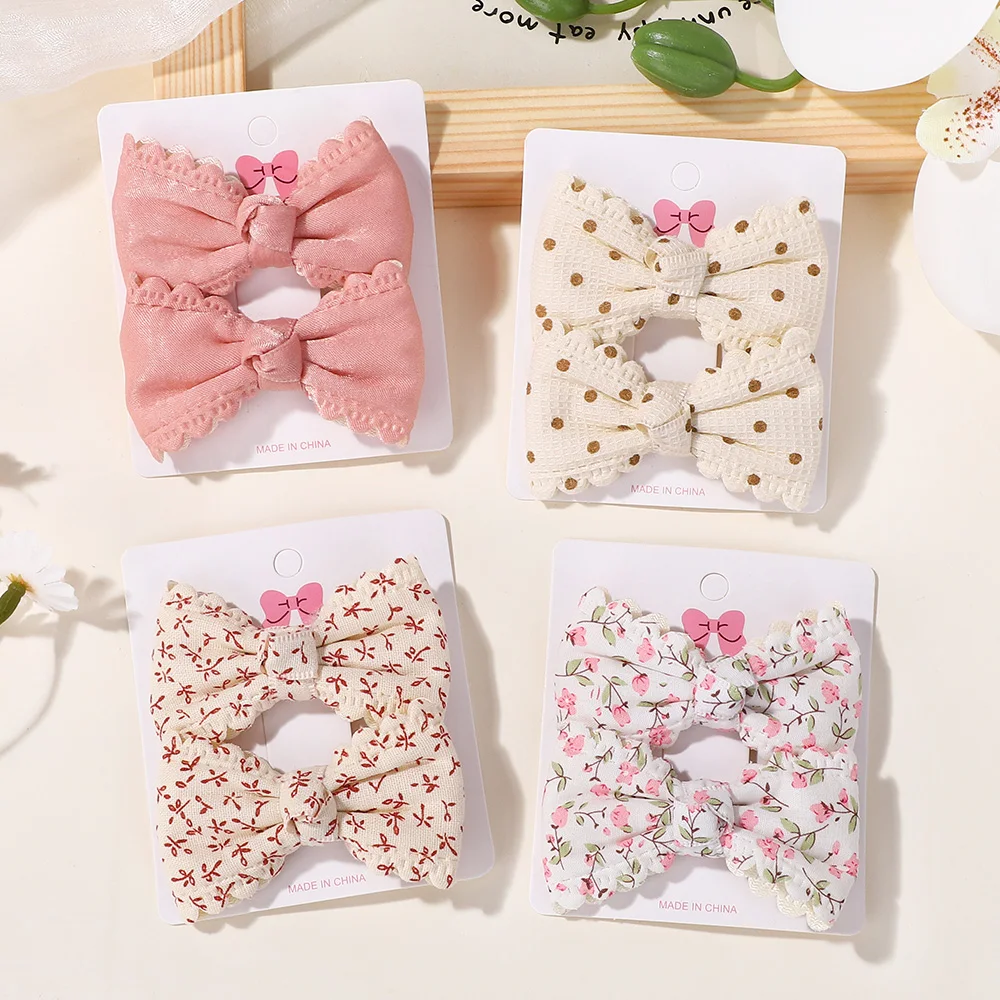 2 teile/satz Nette Baumwolle Druck Blume Drucke Bogen Haar Clips Baby Mädchen Sommer Bowknot Grips Barrettes Headwear Haar Zubehör