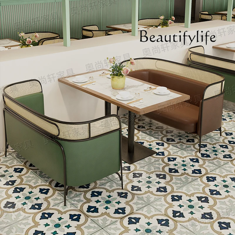 Tea house card seat sofa milk tea shop cafe table and chair combination hot pot restaurant wall rattan seat