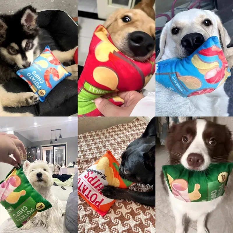 Funny Dog Toys Crisps Plush Filled Pets Squeaky Chew Toy Bite-resistant Sounding Paper Toys For Small Medium Pets Supplies