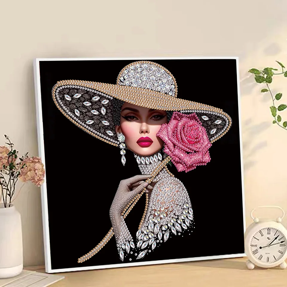 Elegant Pink Hat & Dress Wall Art diamond painting hand made in US new Lady Diamond Art Kits - Etsy main image 4