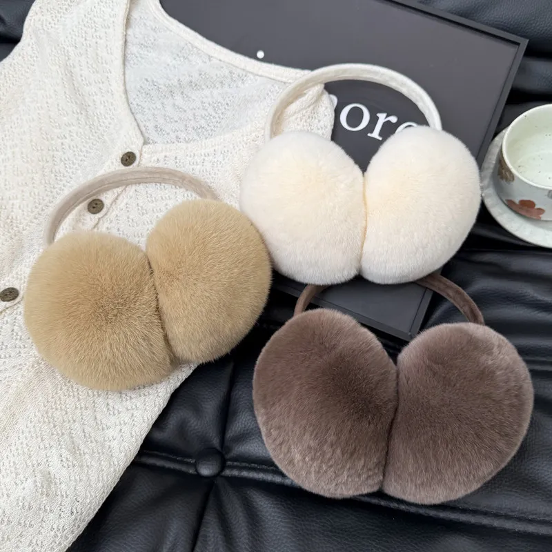 Women's Rex Rabbit Fur Earmuffs Fashion Ear Protection Thickened And Keep Warm Earmuffs Ear Muffs For Outdoor Ski City Stroll
