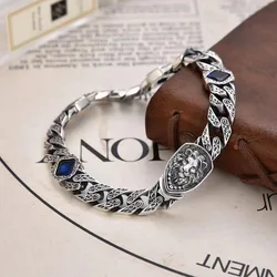 NEW S925 Silver Bracelets for Men New Fashion Lion Eternal Rattan Flat Horsewhip Chain Zircon Party Bar Retro Jewelry