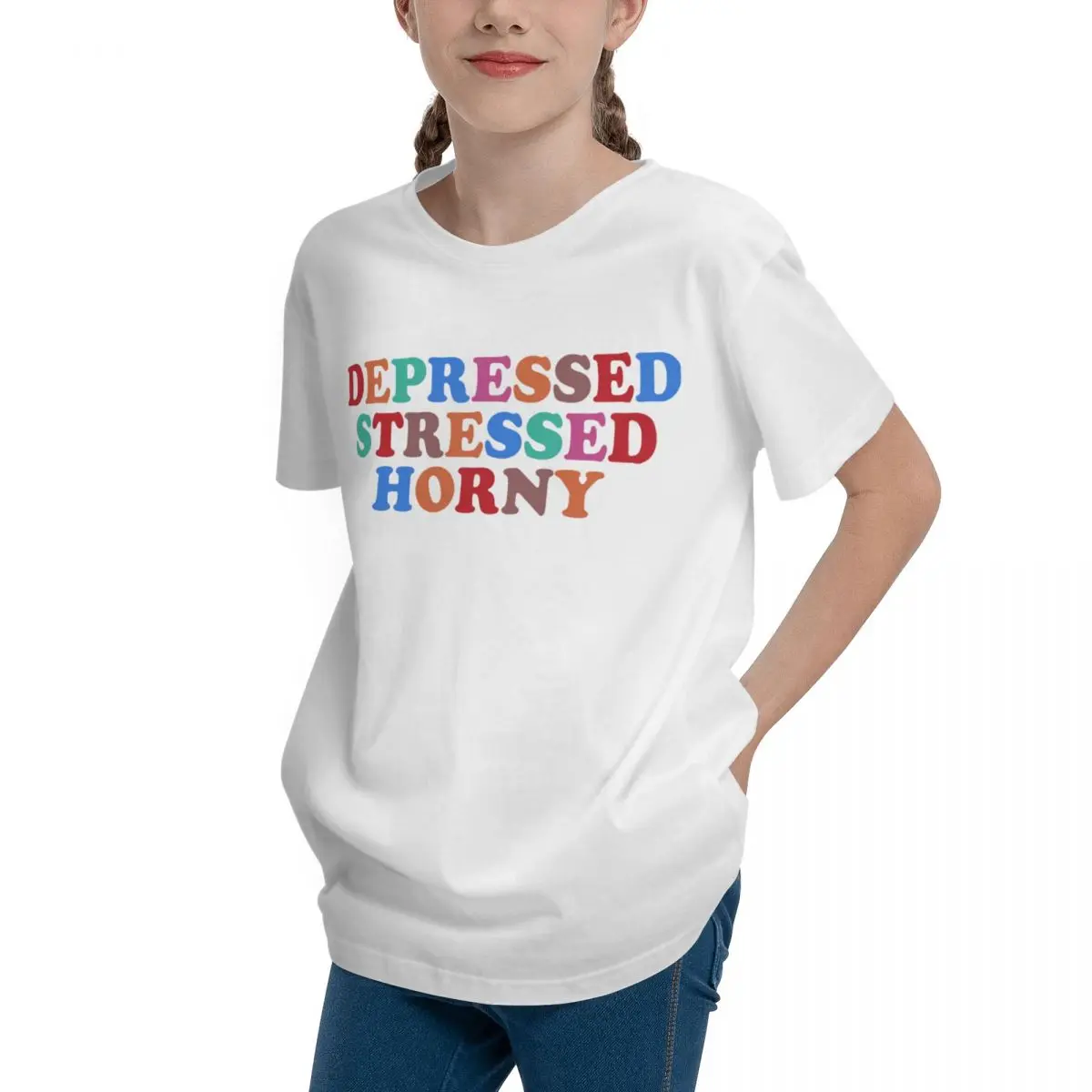 Depressed Stressed Horny Essential For Sale Top quality Home Adolescents Basic Short Sleeve T-Shirt Fresh T-shirts Humor Graphic