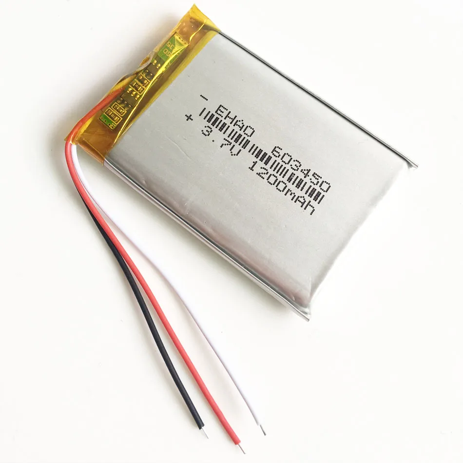 3.7V 1200mAh 603450 litowo-polimerowa LiPo akumulator + 3 przewody dla GPS PSP DVD komórkowy gra wideo PAD E-tabletu Tablet PC