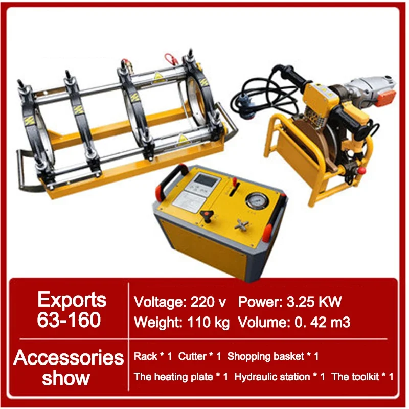 Hot Melt Butt Welder 63-160 Gas Pipeline PE Pipe Hydraulic Semi-Automatic Welding Machine With Digital Display And Timing 220 V
