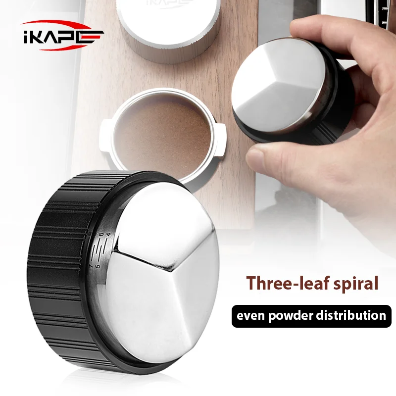 IKAPE موزع قهوة اسبريسو ومكبس راحة اليد قابل للتعديل 3 منحدرات 49/51/53/58 مللي متر Portafilter رأس ألومنيوم قاعدة من الفولاذ المقاوم للصدأ #5