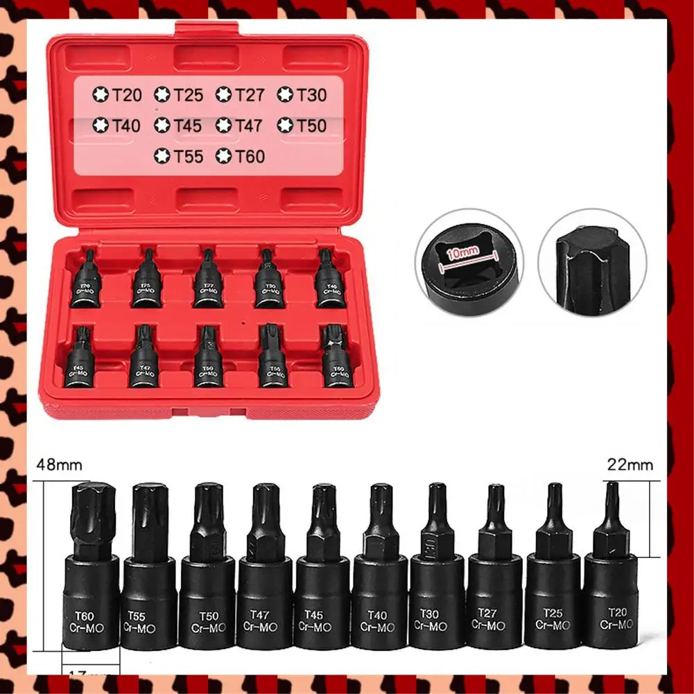 

A72P 10Pcs Black Socket Tools Torx Hex Sping Star Bits, T20-T60 With Premium Cr-Mo Steel 3/8 Inch Drive Enhanced Storage