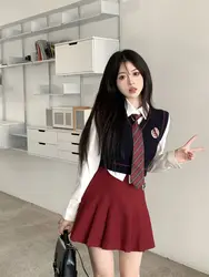 2024 autumn new Japan women fashion korea school jk uniform improved school uniform knitted vest skirt three piece set a706