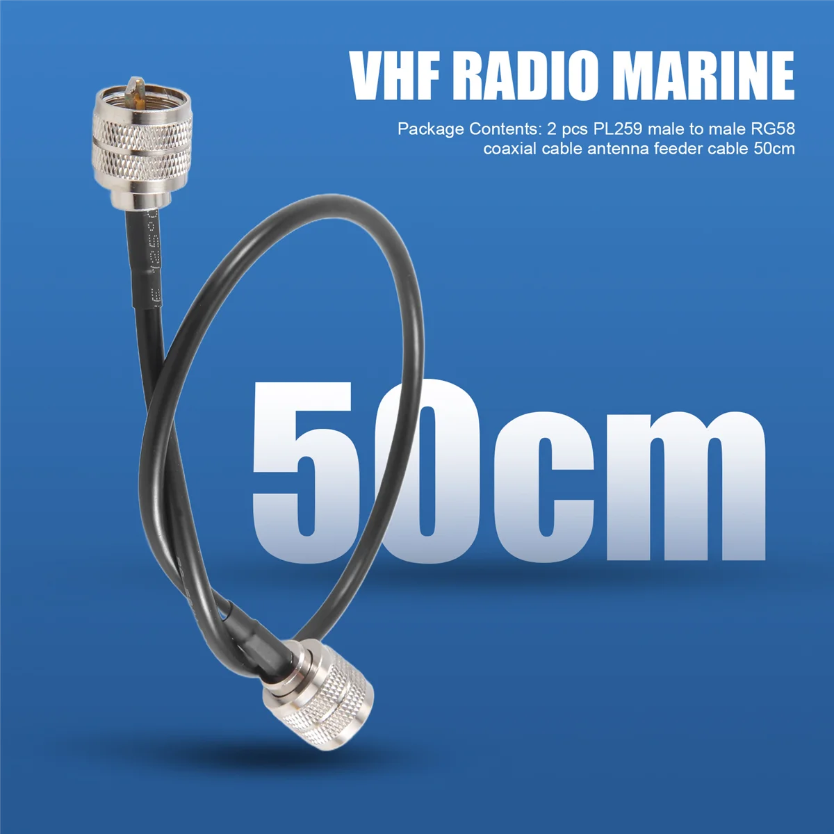 Pack of 2 CB เสาอากาศวิทยุสาย 50 ซม.PL259 UHF ชายชาย RG58 Coaxial Patch สําหรับวิทยุสมัครเล่น CB Marine