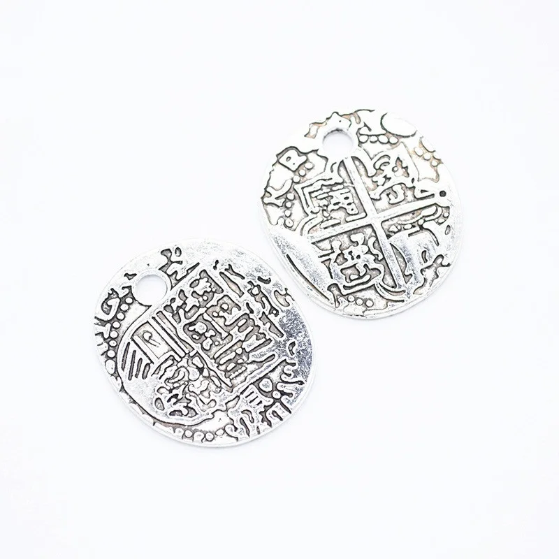 6 pcs Zinc Alloy Antique Bronze Charms round Relief pattern metal pendant DIY Jewelry Making 29*26mm B150