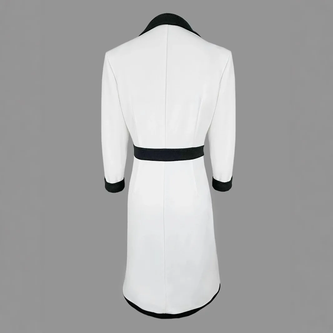 2025 Spring Clothing New High-end Temperament Black White Contrasting Colors High Waist Thin Seven-quarter Sleeve Dress