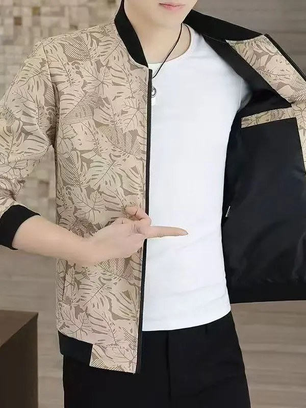 Spring Autumn Men's Jacket New Fashion Slim Fit Casual Korean Version Baseball Print Youth Thin Stand Collar Jacket Zipper Cl...
