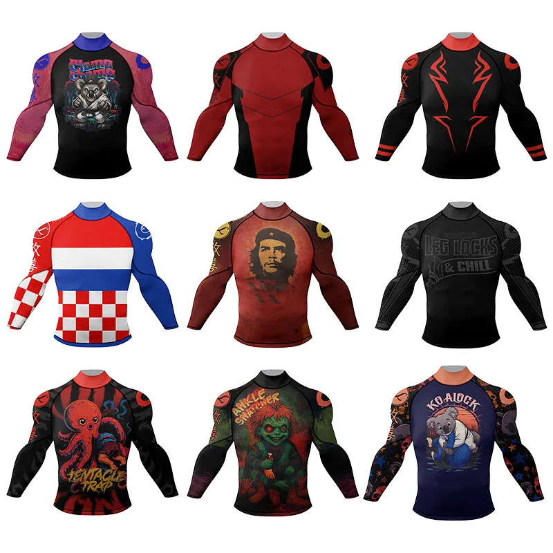 

Анимационный рождественский рашгард с антирезиненным дном, сублимированная мужская боксерская футболка с длинными рукавами, одежда, компрессионные спортивные рубашки