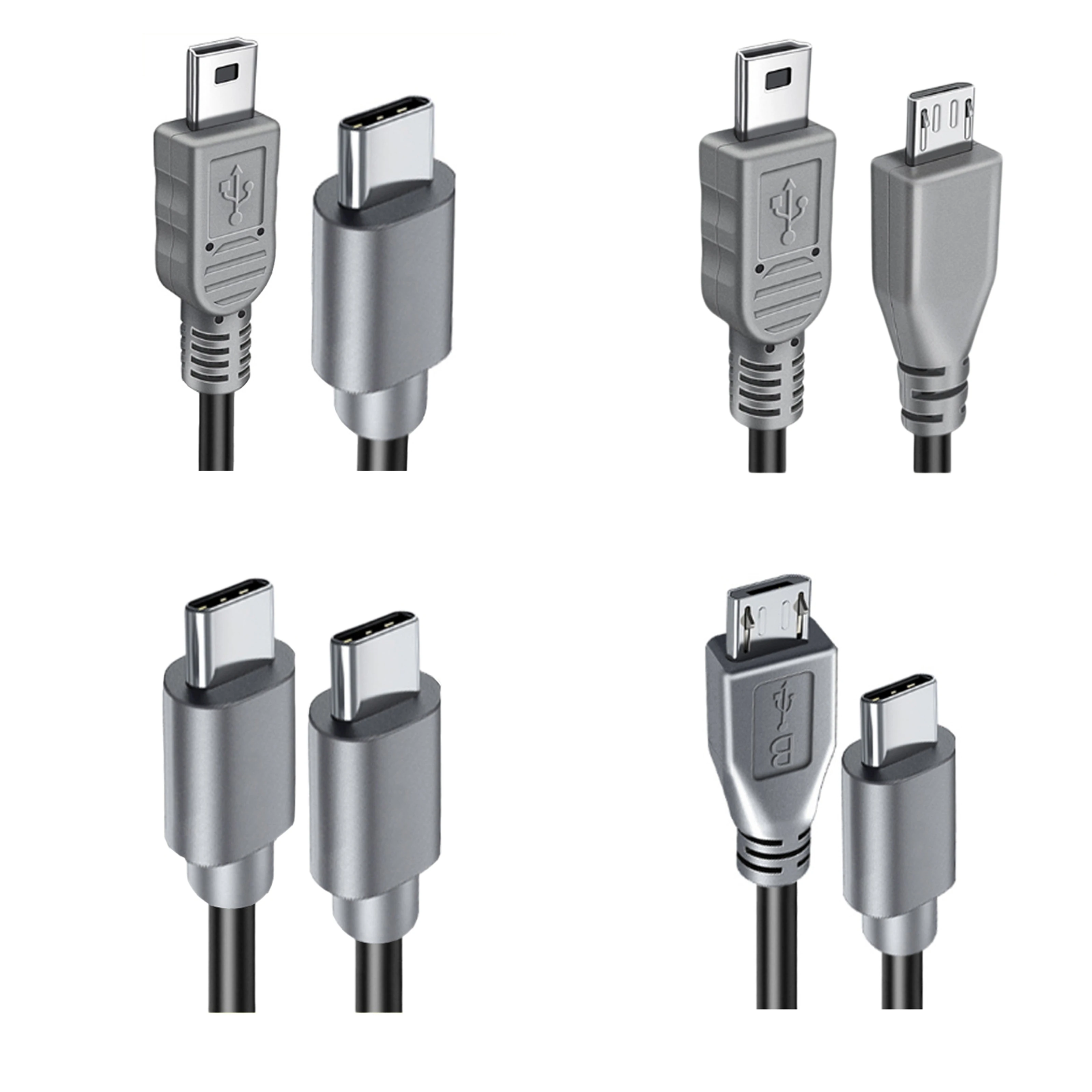 90 Degree Right Angled USB 3.1 Type C Male to Micro/Mini USB 5 Pin B Male Plug OTG Adapter Cable for Mobile VR Mac Data Transfer