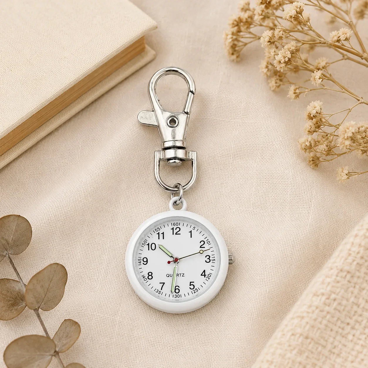 Mini Keychain Pocket Watch Number Dial Quartz Watch Clip‑On Carabiner Fob Watch Portable Timepiece for Medical Staff Students