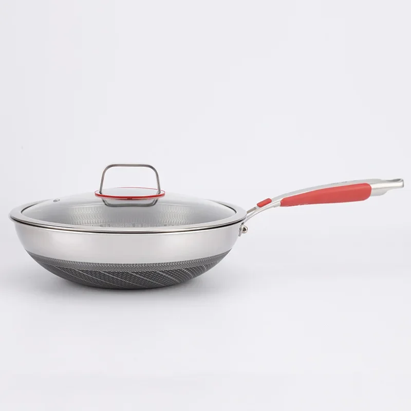 HYS stainless steel wok honeycomb non-stick pan micro-oil smoke stir-fry household wok wholesale
