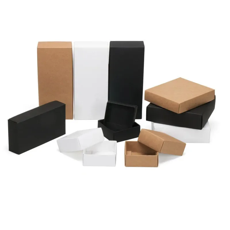 200Pcs 10 sizes Kraft Black White Gift Packaging Box Kraft Blank Carton Paper Gift Paper Box With Lid Gift Carton Cardboard Box