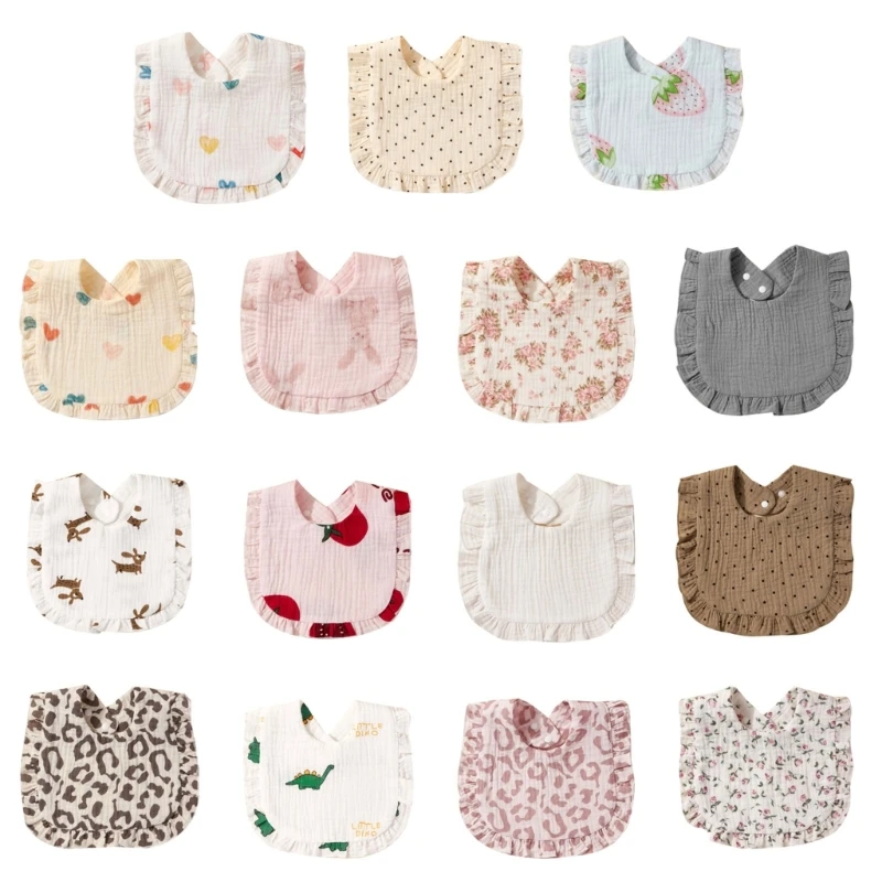 Floral Burp Cloth Baby Bib Snap Button Bibs Cotton Neck Scarf Ins-style Ruffle Bib Infant Nursing Bibs Feeding Essential