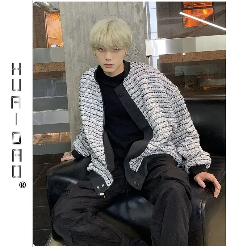 

Double-sided Wear temperament Men's Jacket 2024 Spring and Autumn American Style Retro Baseball Collar Coat Zebra Pattern Suit