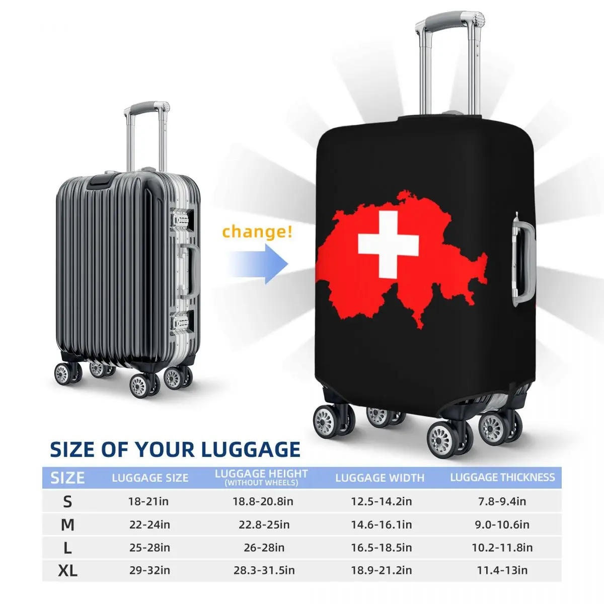 Custom Zwitserse Kaart Switzerland Flag Bagage Cover Protector Schattige Reiskoffer Beschermhoes Voor 18-32 Inch