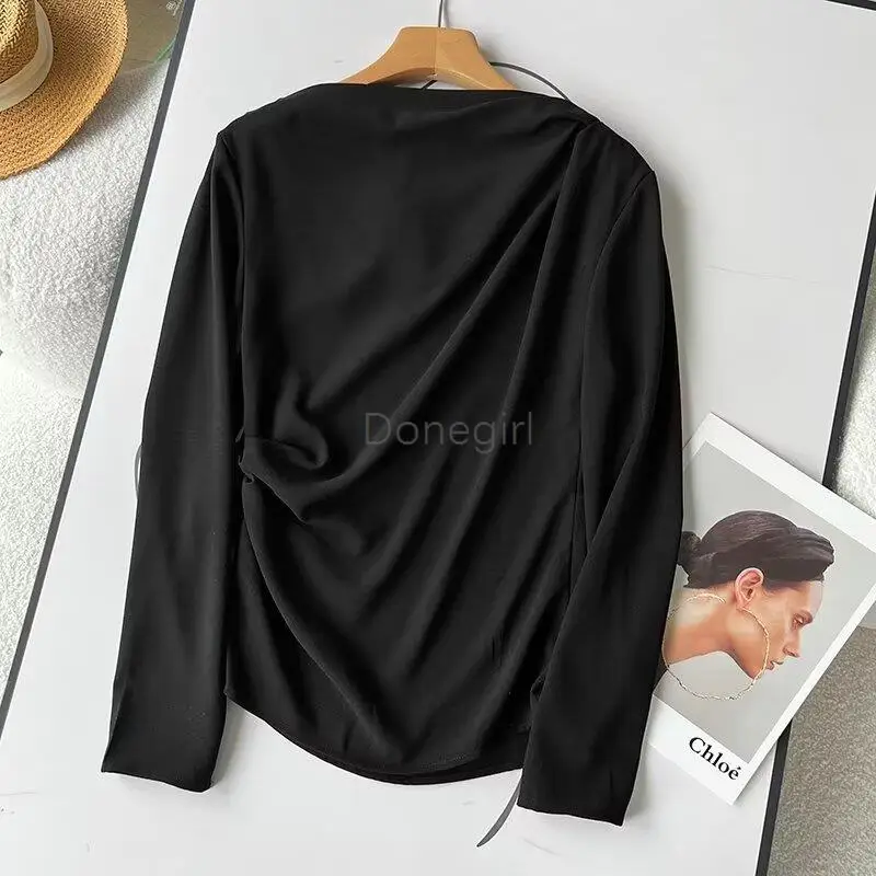 Donegirl 2024Spring Summer New Women Fashion Long Sleeve Solid Tops Simple Casual Temperament Versatile Tops T-shirt Female Chic