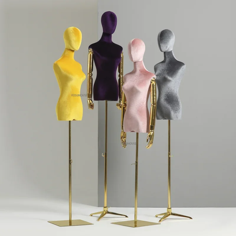 Full Sewing Cloth Art Female Mannequin Body Stand for  Women's Clothing Store Wedding Dress Jewelry Display Gold Adjustable Rack