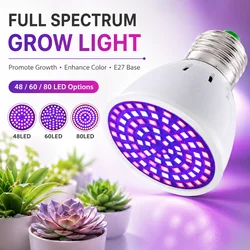 LED Grow Light Bulb E27 220V Full Spectrum 60/80LED Plant Lamp for Indoor Garden Seedling Greenhouse Hydroponics Grow Tent