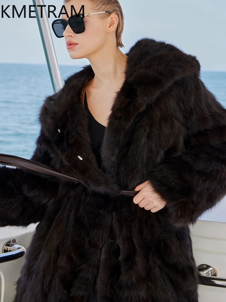 100% Natural Sable Fur Jacket Woman High Quality Long Real Fur Coat with Hood Winter Coats Women Clothing 2025 шуба женская