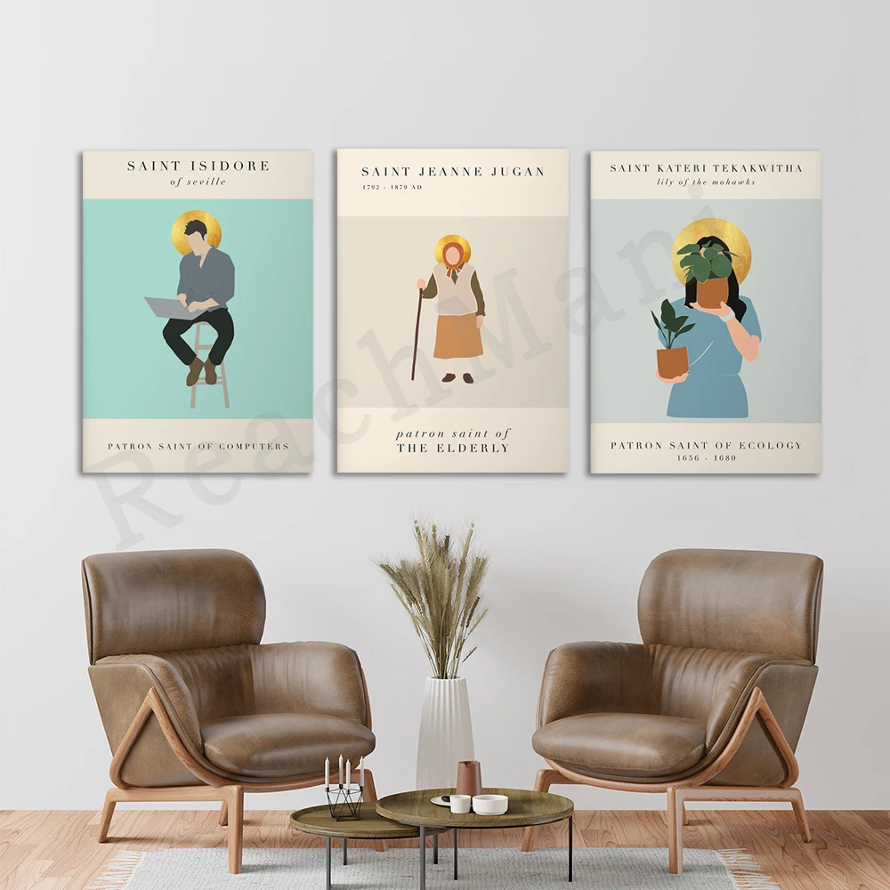 Patron saint of technology, computing - Saint Isidore of Seville, Saint Joan Jugen - old patron saint, catholic poster