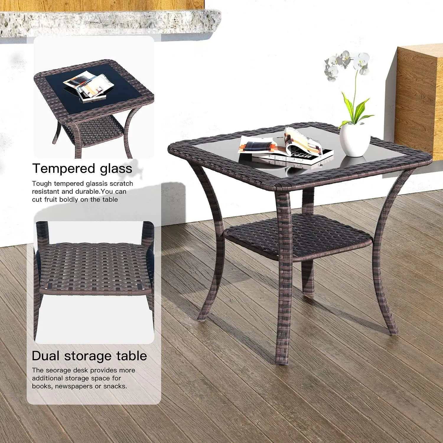 3-Piece Outdoor Swivel Rocker Patio Chair Set with Wicker Side Table, Customized