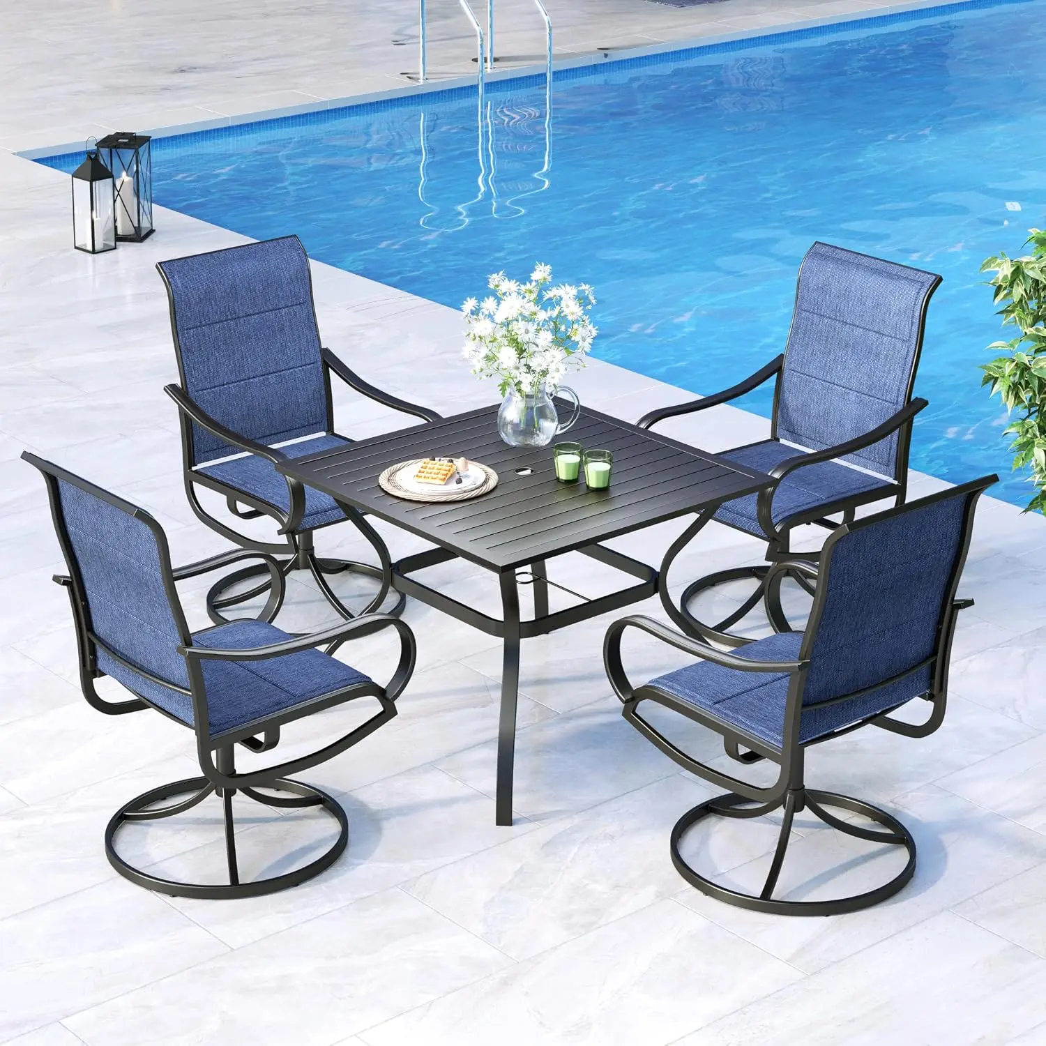 Patio Dining Set 4 Metal Table Swivel Chair Outdoor, Customized