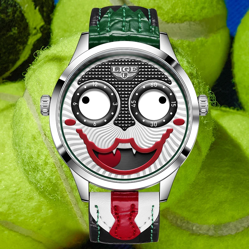 LIGE Unique Design Quartz Man Watch Creative Fashion Clown Casual Sport Leather Special Waterproof Watches Male Reloj Hombre+Box