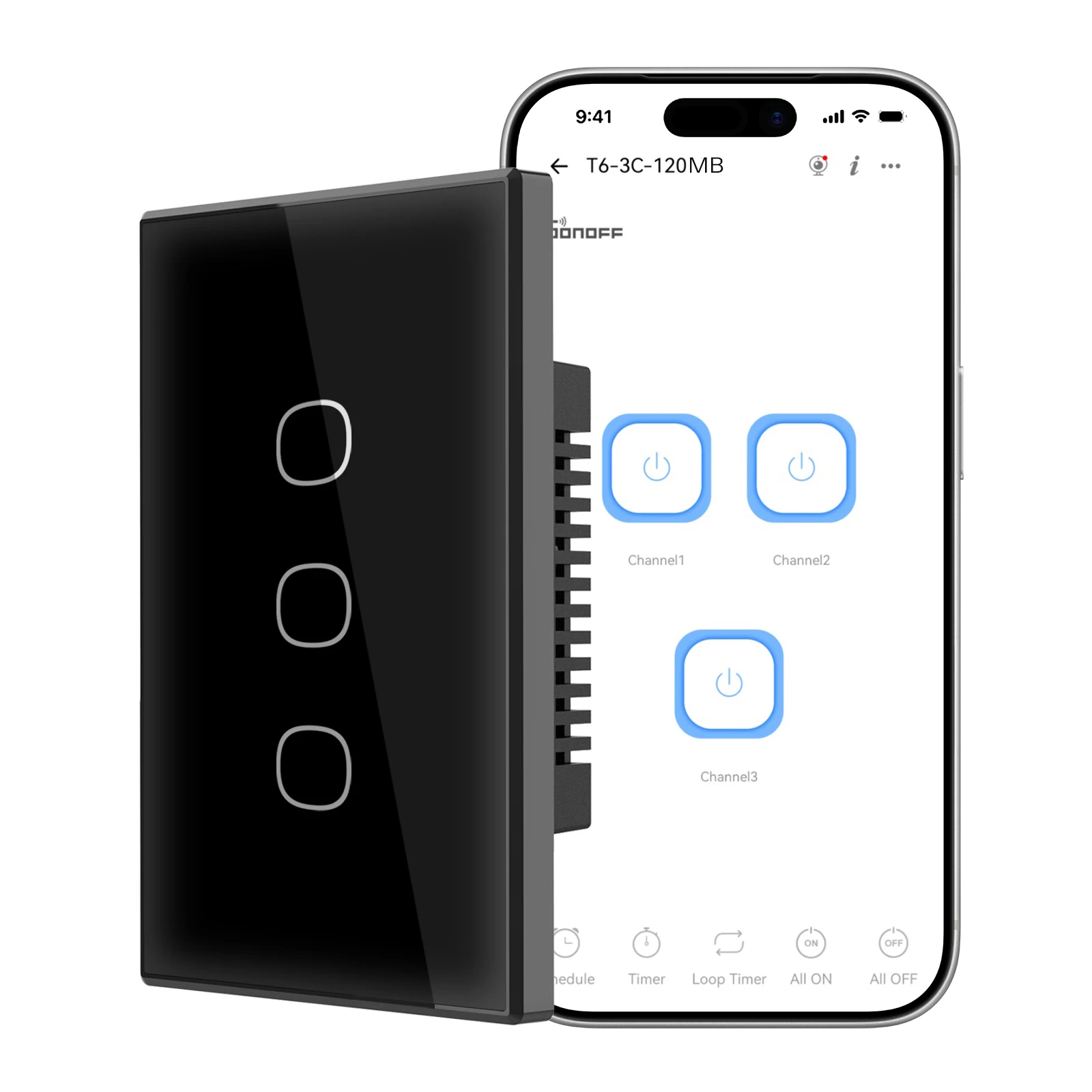 SONOFF T6 120 1/2/3 Gang Czarny TX Gen2 Inteligentny Dotykowy Włącznik Ścienny z Funkcją Oddzielnego Przekaźnika, Tryb Nocny, Współpracuje z Alexa i Apple Home — zdjęcie produktu 7