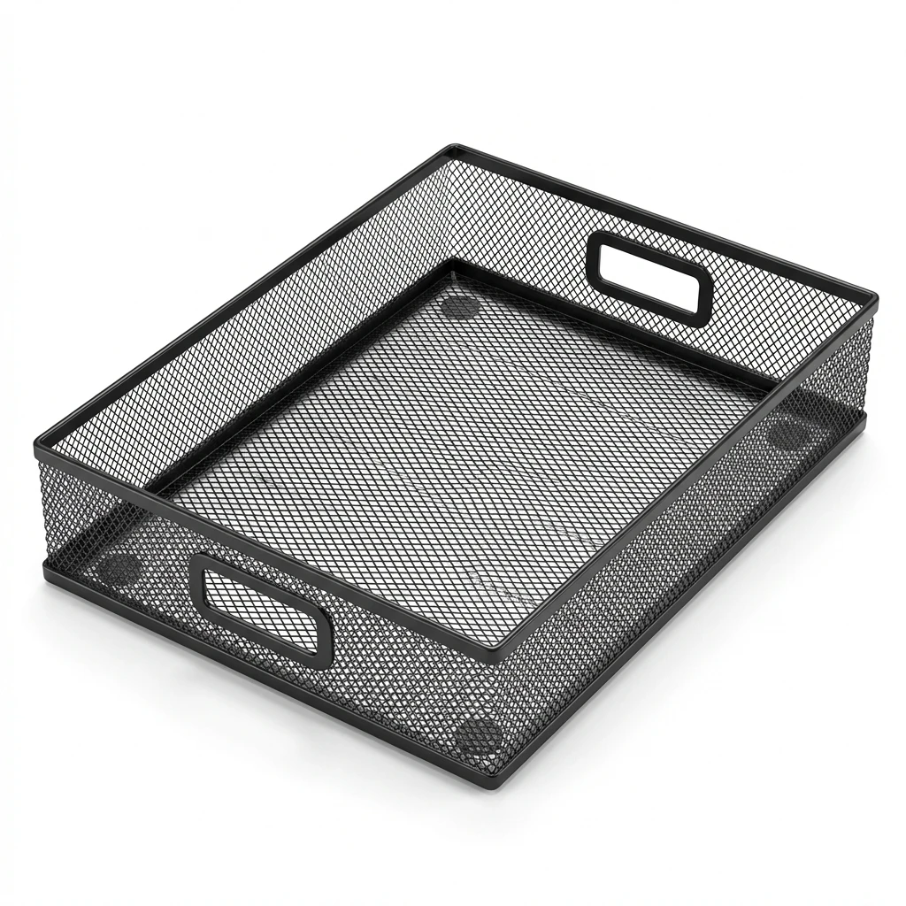 

A4 Mesh File Box,Sturdy Metal Document Organizer with Dual Handles,Large Capacity Desk Tray,Reinforced Edges for Office Home