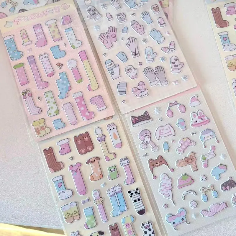 1/4Pcs Winter Socks Gloves Scarves Hats 3D Foam Stickers Creative DIY Handbook Decorative Stickers Cute Laptop Phone Stickers