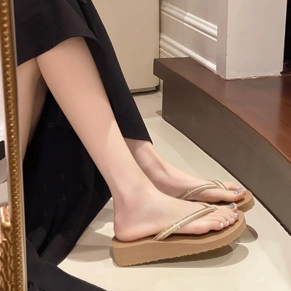 EVA 厚いクリスタルフリップフロップラインストーンスライドサンダルビーチウェアフリップフロップアンチスリップソフト底アウタースリッパ