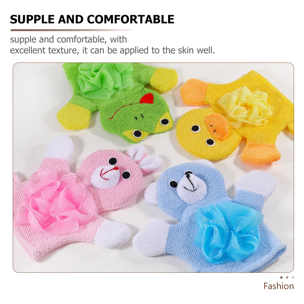 

4pcs Kids Bathing Glove Cartoon Bath Scrubbing Gloves For Leg Cleaning Bath Mittens Supple Shower Towel For Children