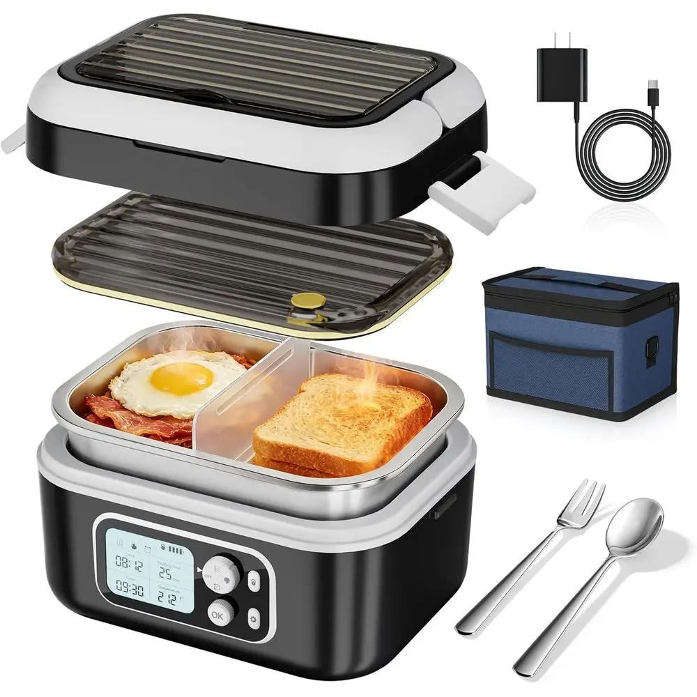 

24000mAh 100W Electric Lunch Box with Smart Timer, 6.3-Cup Large Lunchbox, Portable Food Warmer with Insulated Bag for Outdoor/O