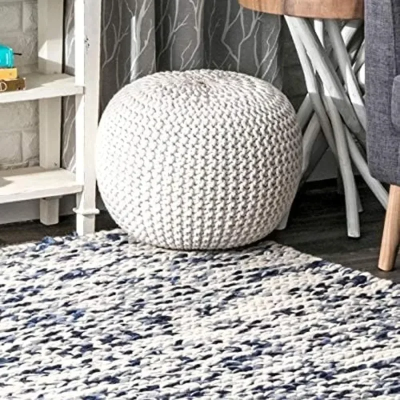 Ling Round Knit Bitions Oman Pouf, Pouf