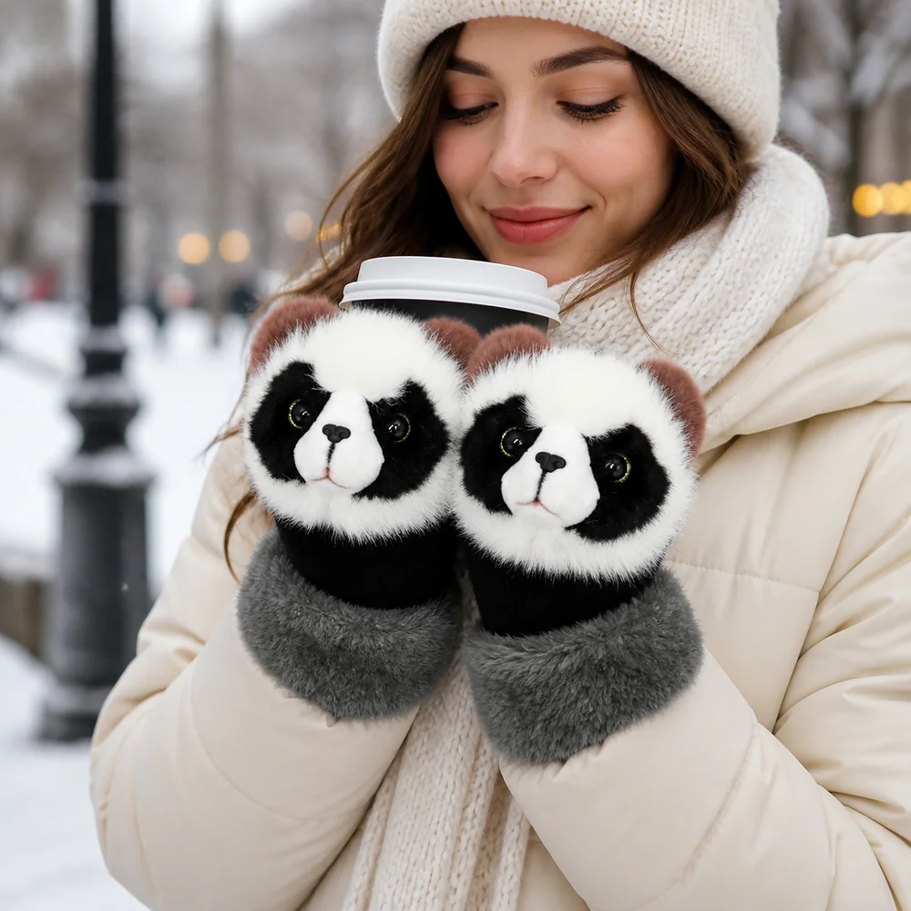 New Fleece Lined Warm Winter Gloves Animal Pattern Thickened Gloves Korean Style Animal Gloves Accessories