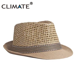 CLIMATE Cool Summer Fedora Retro Cool Men Solid Straw Bowler Hat Cap Vintage Breathable Paper Hat Summer Top Hat Cap for Men