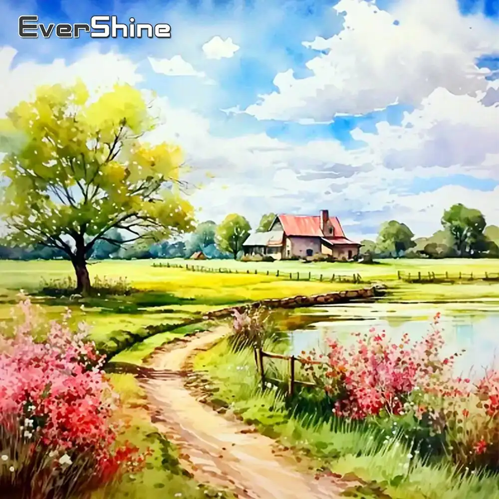 

Evershine полная квадратная круглая алмазная мозаика уличный пейзаж деревенский ремесленный комплект дерево живопись дом ферма новые поступления уникальный подарок