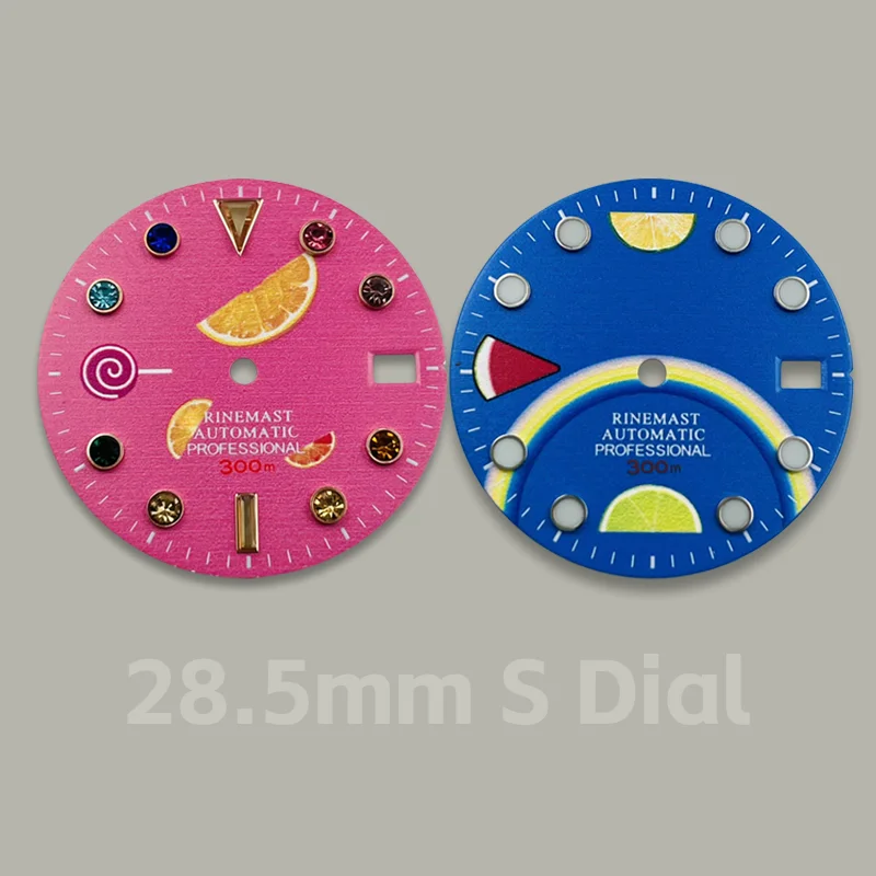

NH35 28.5mm S Dial Fruit Pattern Dial Suitable for NH35/NH36 Movement Blue-Green Luminous Watch Modification Parts