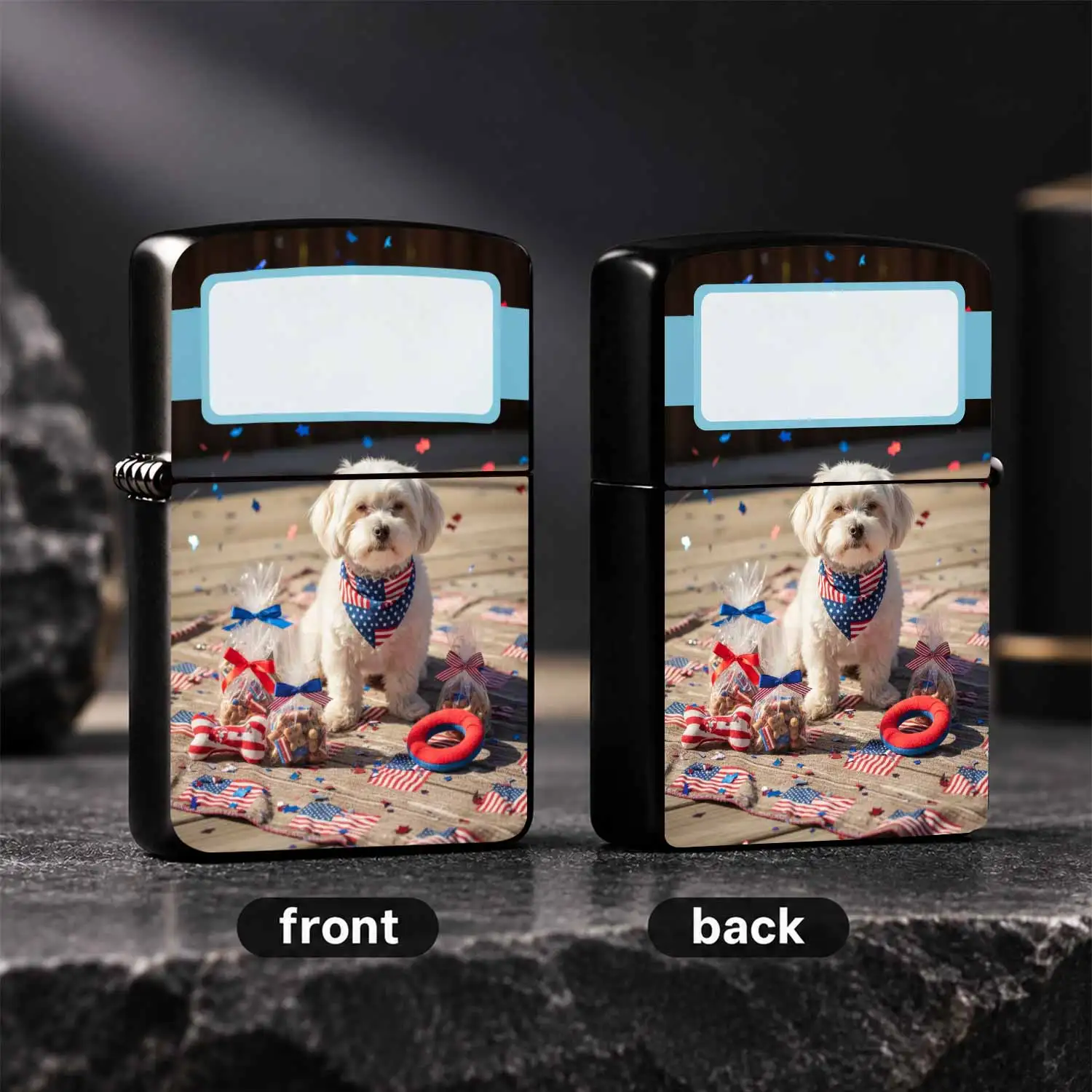 Cute White Puppy American Flag Bandana Patriotic Themed Lighter, Portable Cute Pet Festival Decor Lighter For Independence Day, Home Party, Holiday Gifting, Daily Use For Lighting Candles, Incense, Compac A Humorous And Interesting Lighter