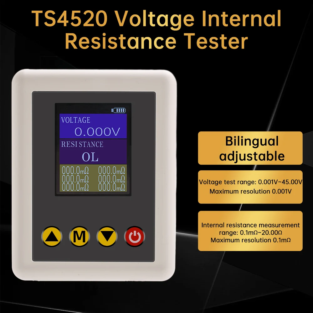 TS4520 0.1mΩ~20Ω High-precision Internal Resistance Detector True 4-Wire 0.001V~45V Voltage Tester 5V Type-C With Kelvin Clip