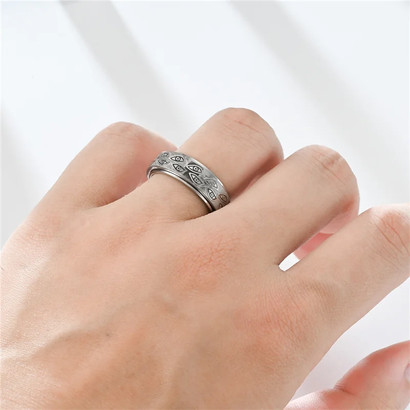 Anti Stress Stainless Steel Anxiety Relaxing Ring for Men Carved Eye Of God Rotatable Finger Rings Couples Jewelry Bague Homme