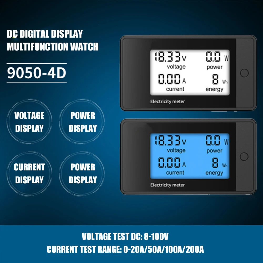 20A/50A/100A/200A Digital Meter DC8-100V Voltmeter Ammeter LCD 4 In 1 DC Voltage Current Power Energy Detector Amperimetro Shunt